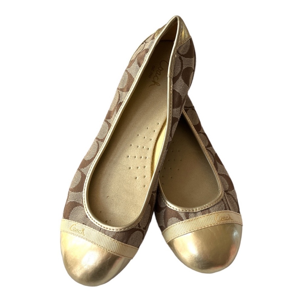 Coach Brown Signature Canvas Gold Cap-Toe Ballet Flats - Picture 11 of 11